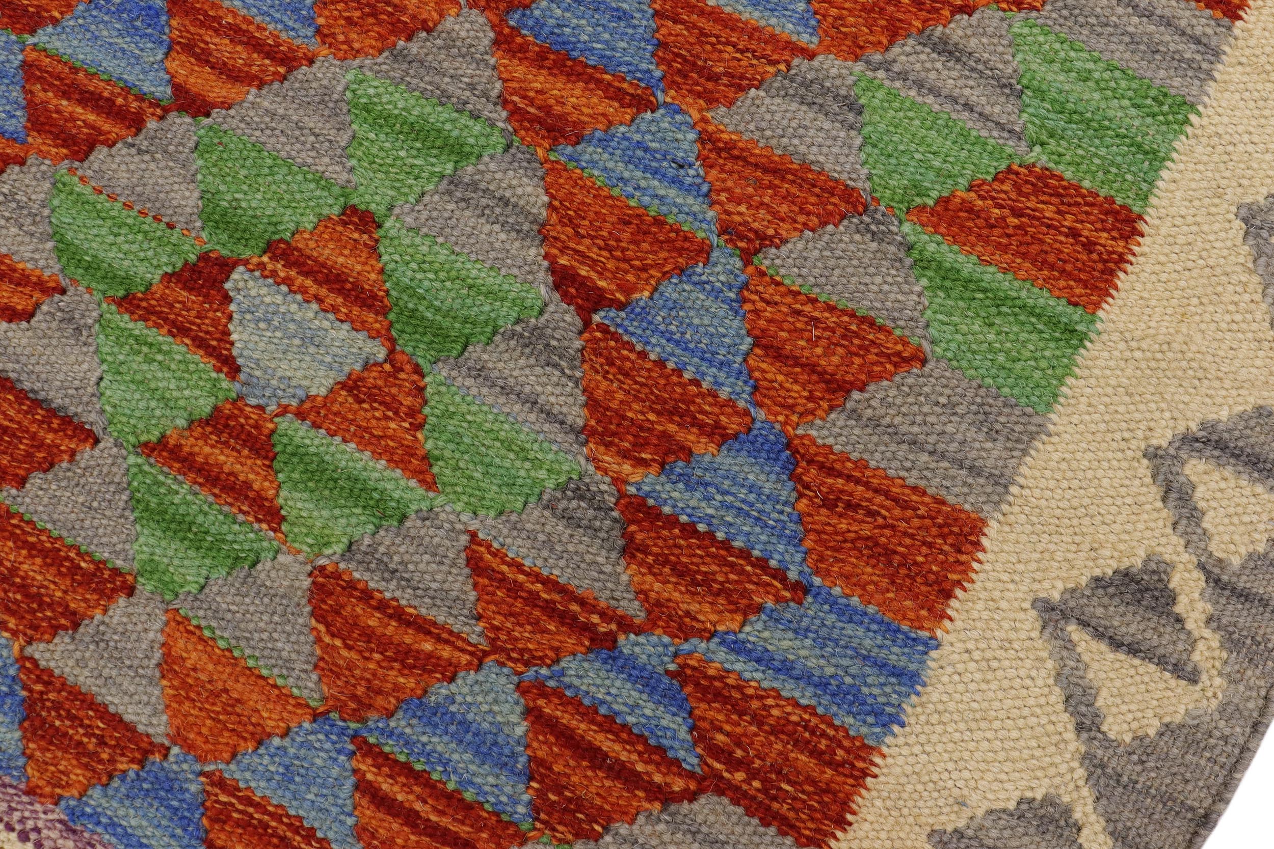 handmade Geometric Kilim Gray Beige Hand-Woven RECTANGLE 100% WOOL area rug 2' x 3'