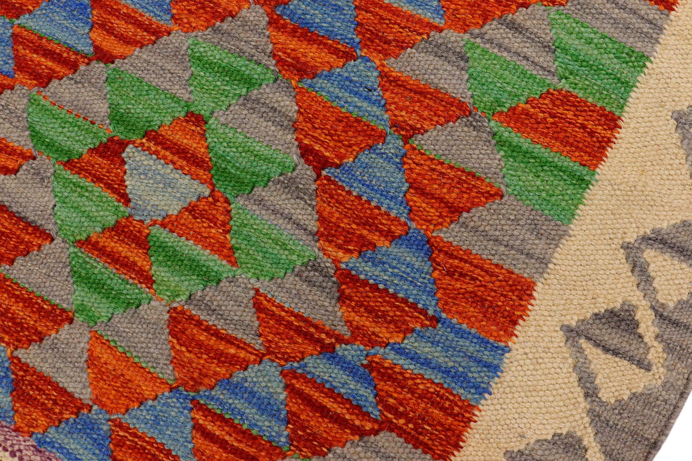 handmade Geometric Kilim Gray Beige Hand-Woven RECTANGLE 100% WOOL area rug 2' x 3'
