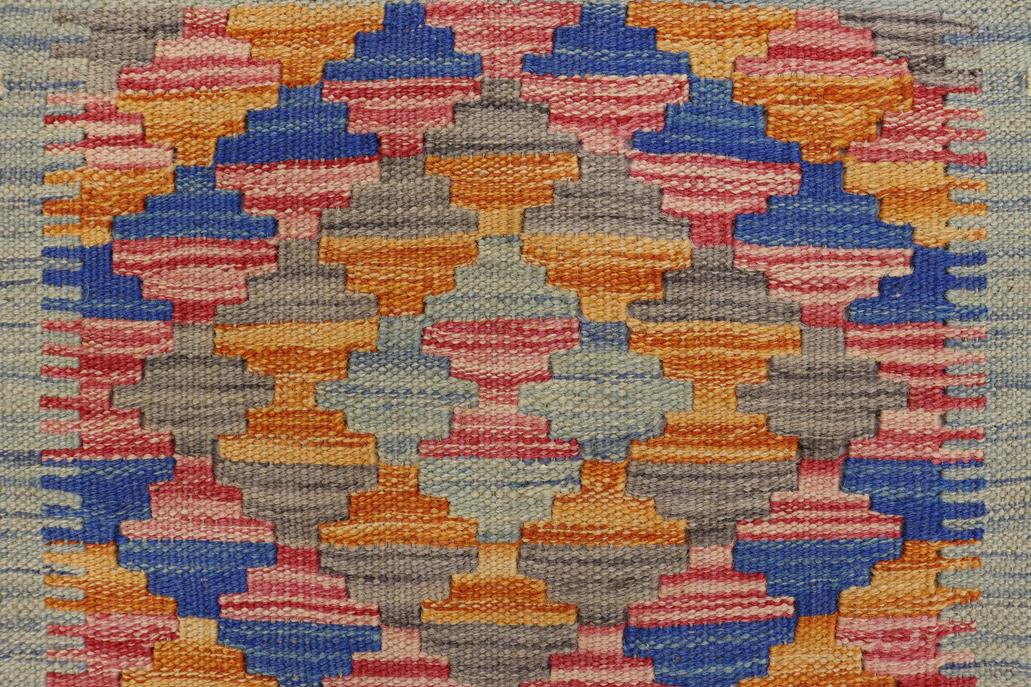 Flat Weave Kilim Antique Navaho Vintage handmade Geometric Kilim Blue Beige Hand-Woven Rectangle 100% Wool Area Rug 2x3 