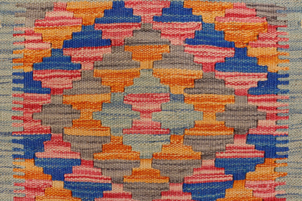 handmade Geometric Kilim Blue Beige Hand-Woven RECTANGLE 100% WOOL area rug 2' x 3'
