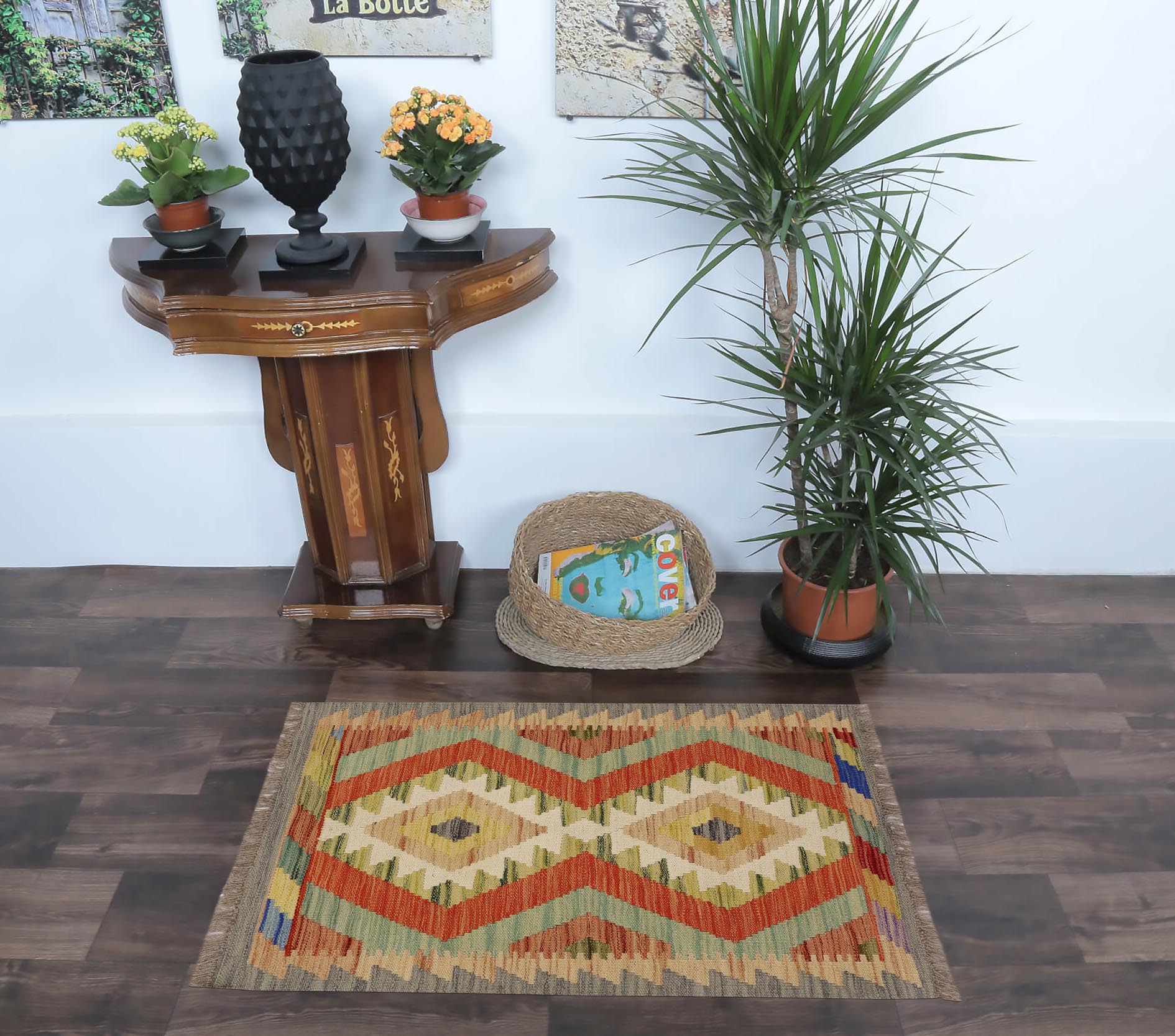 handmade Geometric Kilim Gray Beige Hand-Woven RECTANGLE 100% WOOL area rug 2' x 3'