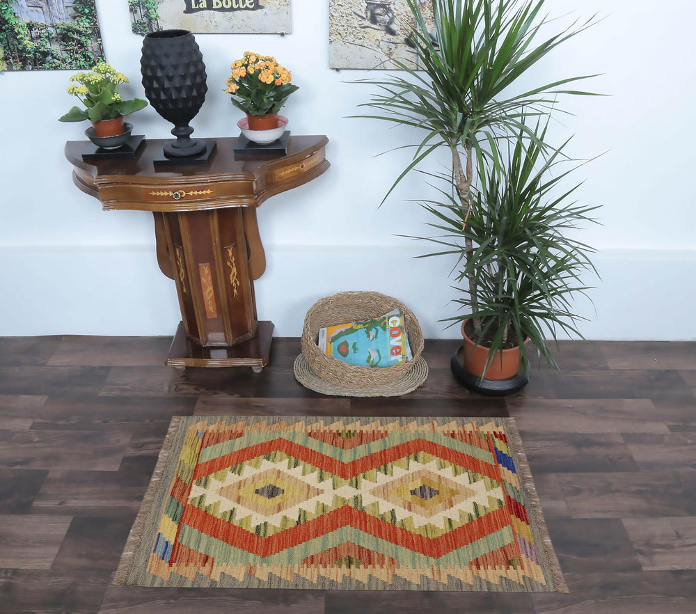 handmade Geometric Kilim Gray Beige Hand-Woven RECTANGLE 100% WOOL area rug 2' x 3'