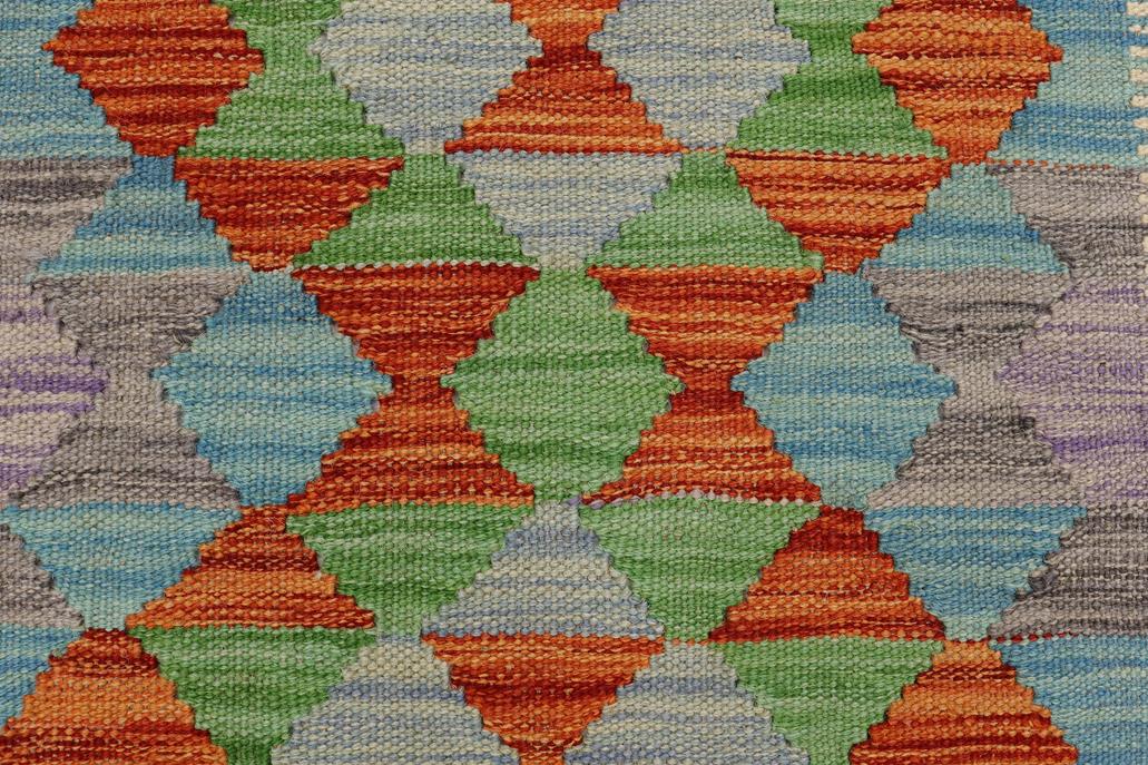 Flat Weave Kilim Antique Navaho Vintage handmade Geometric Kilim Beige Blue Hand-Woven Rectangle 100% Wool Area Rug 2x3 