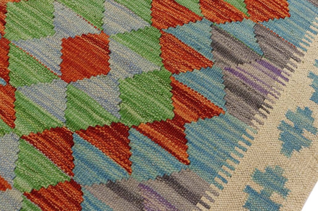 Flat Weave Kilim Antique Navaho Vintage handmade Geometric Kilim Beige Blue Hand-Woven Rectangle 100% Wool Area Rug 2x3 