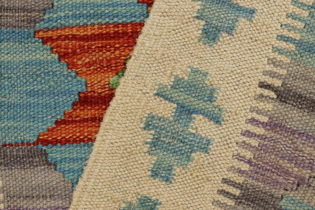 Flat Weave Kilim Antique Navaho Vintage handmade Geometric Kilim Beige Blue Hand-Woven Rectangle 100% Wool Area Rug 2x3 