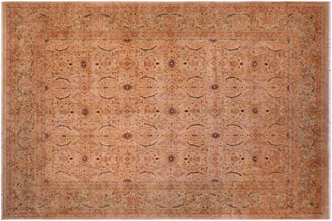 handmade Transitional Qaseem Bond Tan Lt. Green Hand Knotted RECTANGLE 100% WOOL area rug 9x12