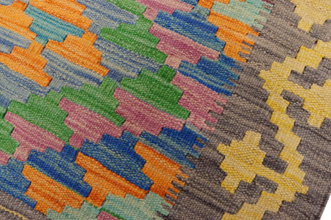 handmade Geometric Kilim Gray Gold Hand-Woven RECTANGLE 100% WOOL area rug 2' x 3'