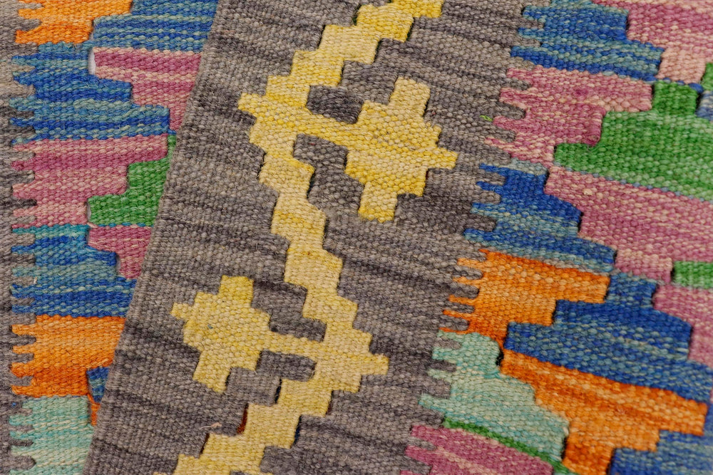 handmade Geometric Kilim Gray Gold Hand-Woven RECTANGLE 100% WOOL area rug 2' x 3'