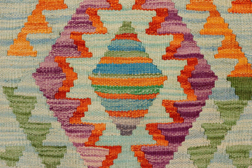handmade Geometric Kilim Blue Beige Hand-Woven RECTANGLE 100% WOOL area rug 2' x 3'