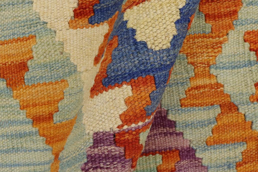 Flat Weave Kilim Antique Navaho Vintage handmade Geometric Kilim Blue Beige Hand-Woven Rectangle 100% Wool Area Rug 2x3 