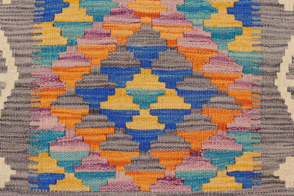 handmade Geometric Kilim Gray Beige Hand-Woven RECTANGLE 100% WOOL area rug 2' x 3'