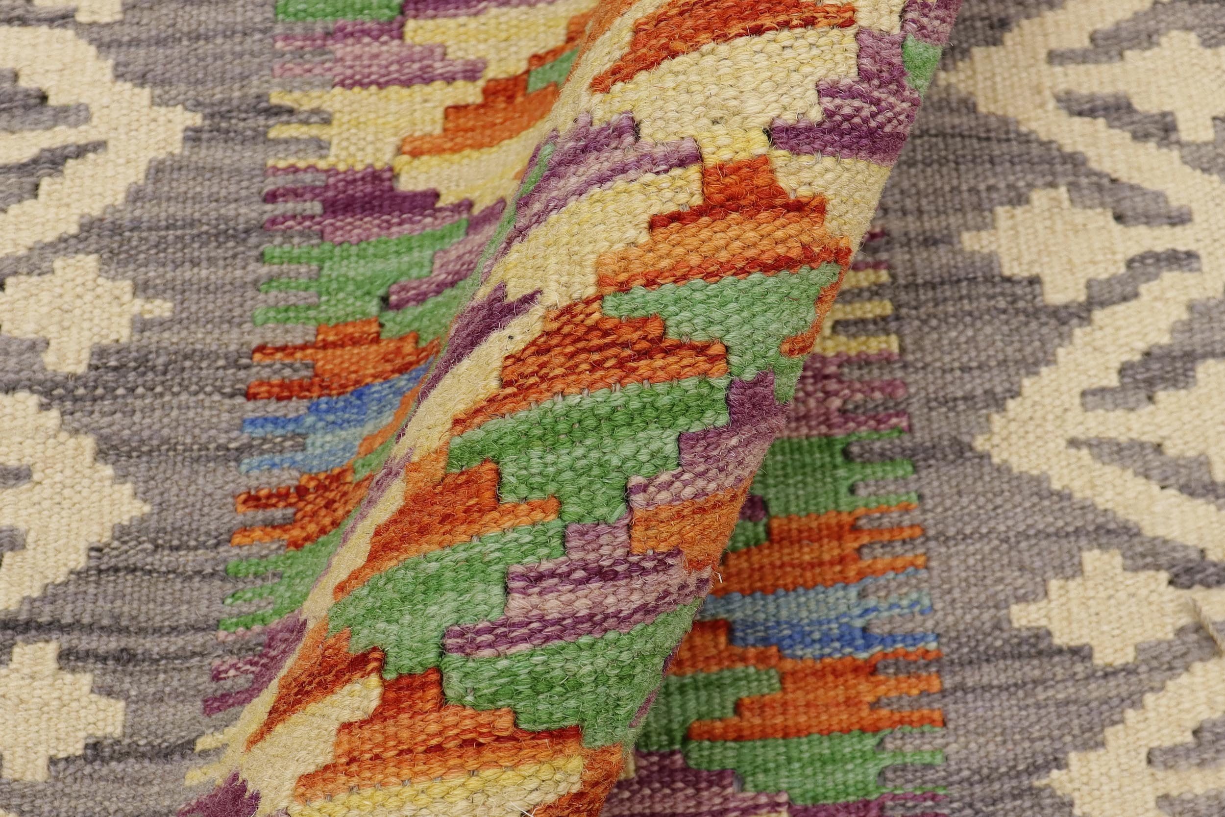handmade Geometric Kilim Gray Beige Hand-Woven RECTANGLE 100% WOOL area rug 2' x 3'