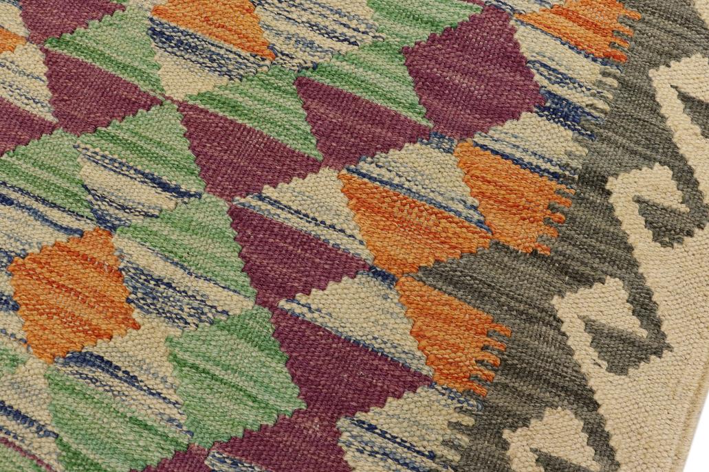 Flat Weave Kilim Antique Navaho Vintage handmade Geometric Kilim Gray Beige Hand-Woven Rectangle 100% Wool Area Rug 2x3 