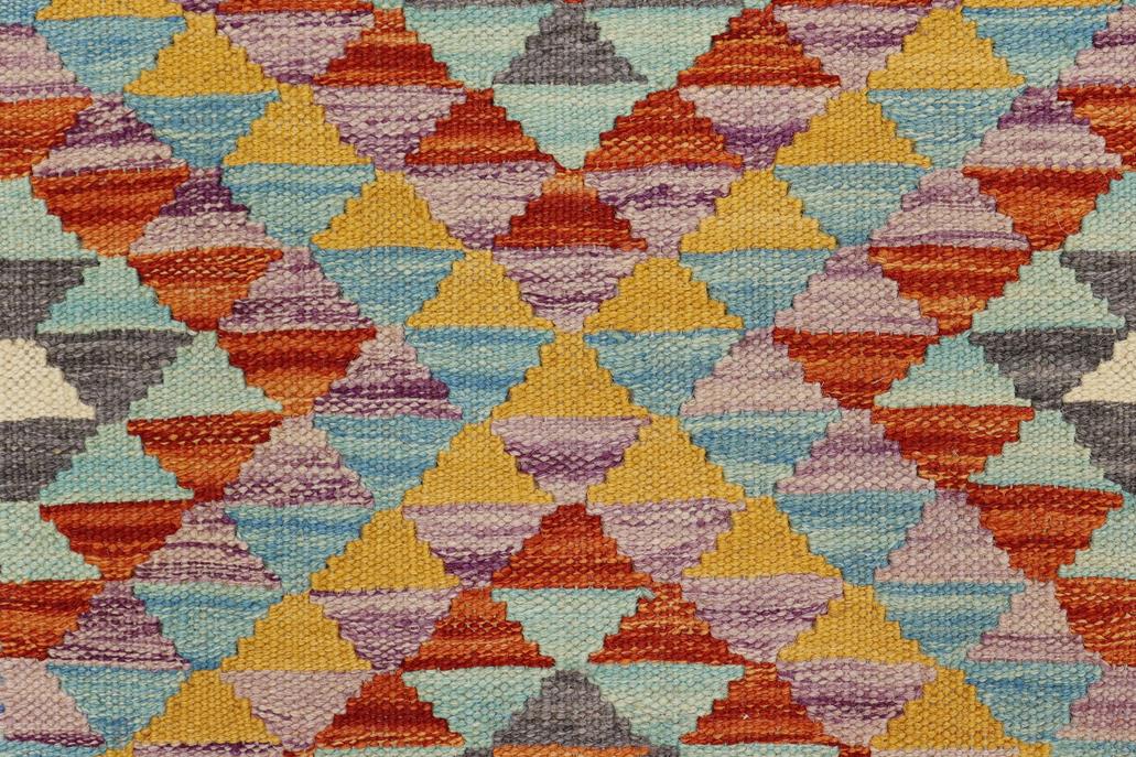 Flat Weave Kilim Antique Navaho Vintage handmade Geometric Kilim Blue Rust Hand-Woven Rectangle 100% Wool Area Rug 2x3 