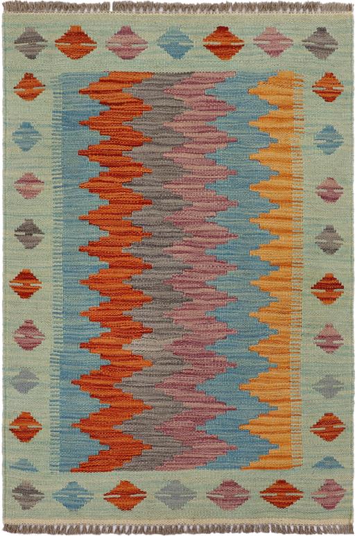 Flat Weave Kilim Antique Navaho Vintage handmade Modern Kilim Blue Rust Hand-Woven Rectangle 100% Wool Area Rug 2x3 