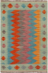 Flat Weave Kilim Antique Navaho Vintage handmade Modern Kilim Blue Rust Hand-Woven Rectangle 100% Wool Area Rug 2x3 