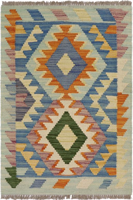Flat Weave Kilim Antique Navaho Vintage handmade Geometric Kilim Blue Beige Hand-Woven Rectangle 100% Wool Area Rug 2x3 