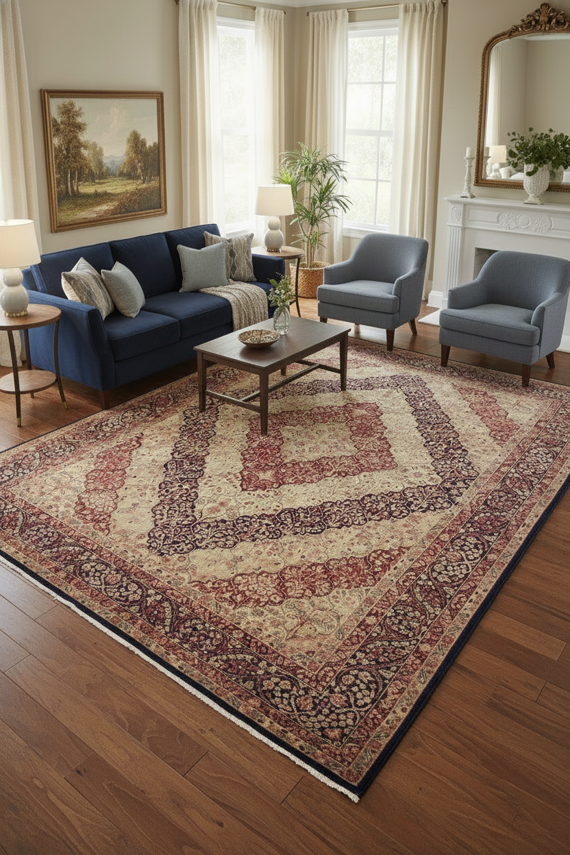 handmade Traditional Compartment Blue Blue Hand Knotted RECTANGLE 100% WOOL area rug 9x12