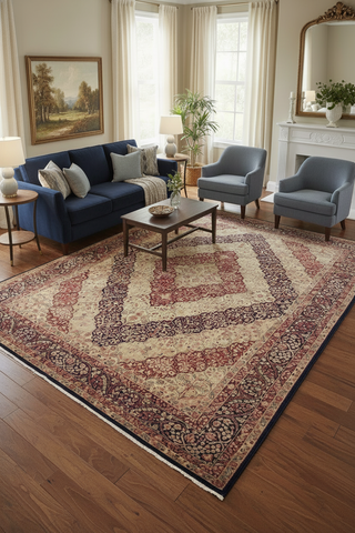 handmade Traditional Compartment Blue Blue Hand Knotted RECTANGLE 100% WOOL area rug 9x12