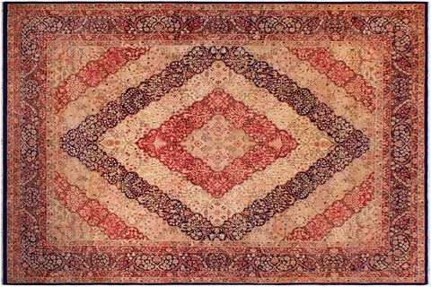 handmade Traditional Compartment Blue Blue Hand Knotted RECTANGLE 100% WOOL area rug 9x12