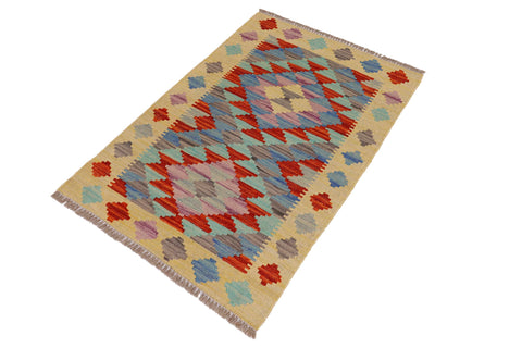 handmade Geometric Kilim Gold Rust Hand-Woven RECTANGLE 100% WOOL area rug 2' x 3'