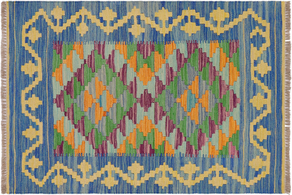 Tribal Turkish Drew Handwoven Kilim Wool Rug - 2'3'' x 3'3''