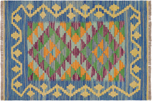 Tribal Turkish Drew Handwoven Kilim Wool Rug - 2'3'' x 3'3''