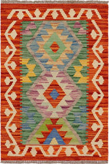 Flat Weave Kilim Antique Navaho Vintage handmade Geometric Kilim Rust Gray Hand-Woven Rectangle 100% Wool Area Rug 2x3 