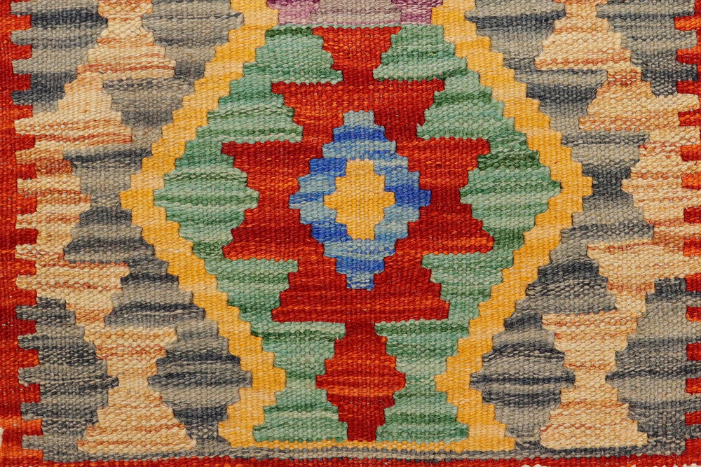 handmade Geometric Kilim Red Beige Hand-Woven RECTANGLE 100% WOOL area rug 2' x 3'