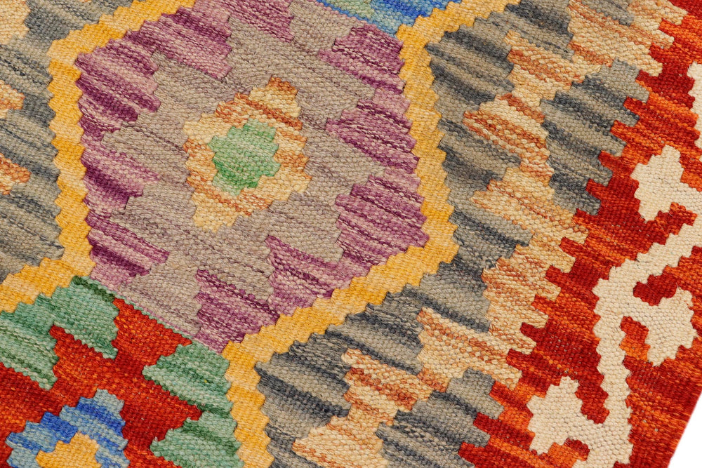 handmade Geometric Kilim Red Beige Hand-Woven RECTANGLE 100% WOOL area rug 2' x 3'