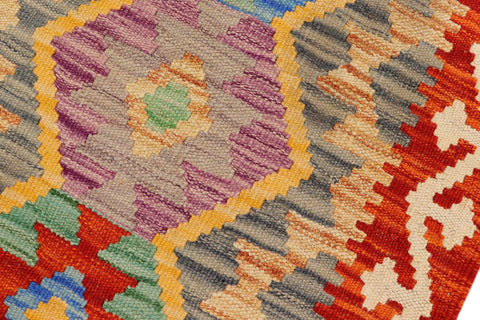 handmade Geometric Kilim Red Beige Hand-Woven RECTANGLE 100% WOOL area rug 2' x 3'