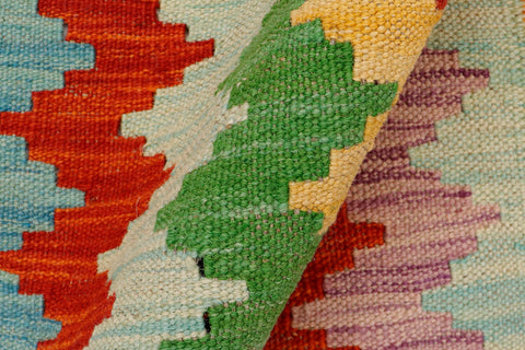 handmade Modern Kilim Rust Blue Hand-Woven RECTANGLE 100% WOOL area rug 2x3