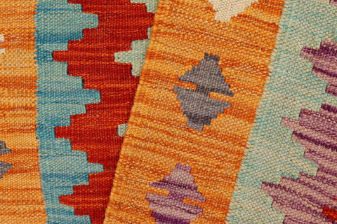 handmade Modern Kilim Rust Blue Hand-Woven RECTANGLE 100% WOOL area rug 2x3