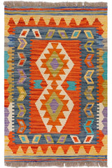 Flat Weave Kilim Antique Navaho Vintage handmade Geometric Kilim Rust Beige Hand-Woven Rectangle 100% Wool Area Rug 2x3 