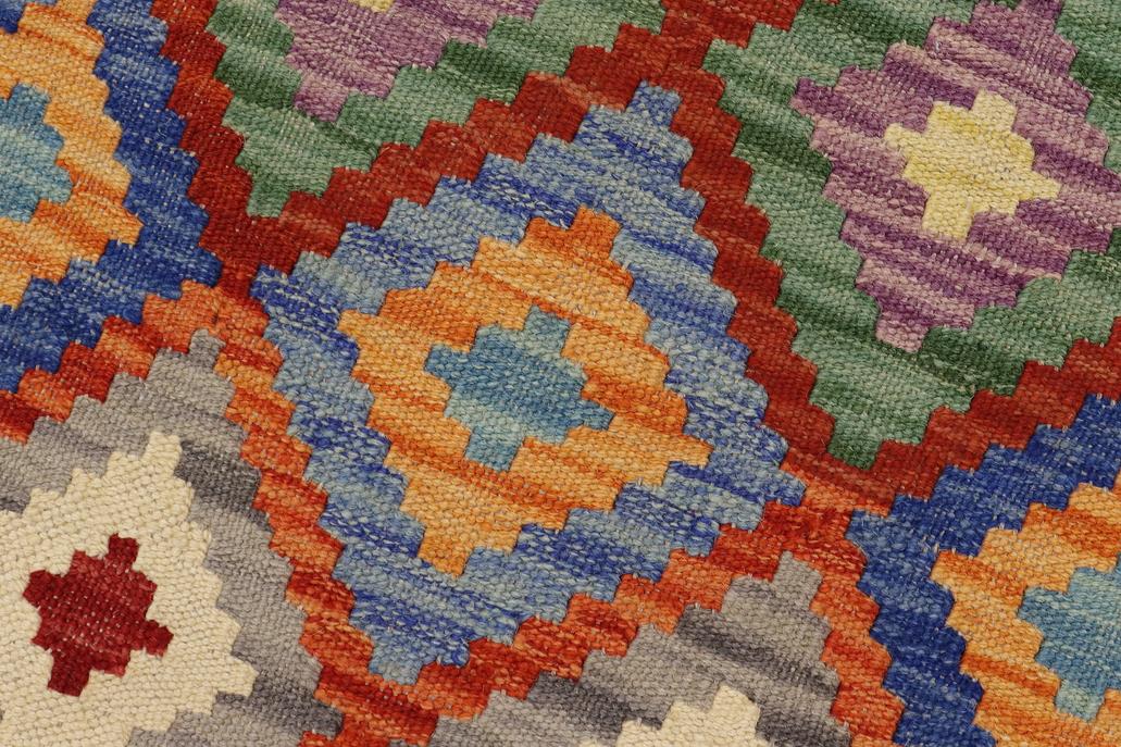 Flat Weave Kilim Antique Navaho Vintage handmade Geometric Kilim Beige Blue Hand-Woven Runner 100% Wool Area Rug 3x6 