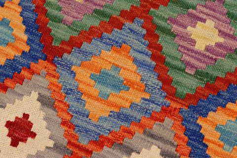 handmade Geometric Kilim Beige Blue Hand-Woven RUNNER 100% WOOL area rug 3 x 6