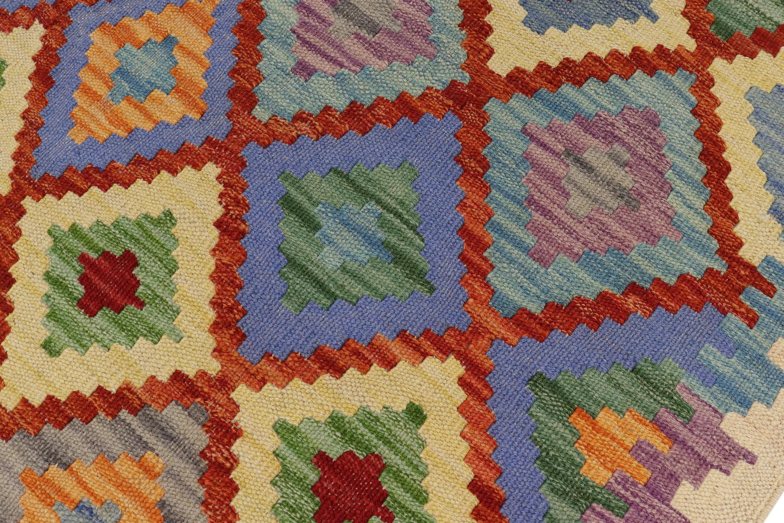 handmade Geometric Kilim Beige Blue Hand-Woven RUNNER 100% WOOL area rug 3 x 6