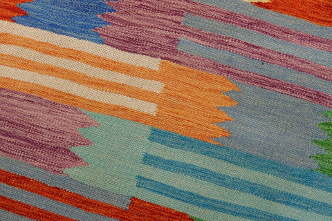 handmade Modern Kilim Blue Rust Hand-Woven RECTANGLE 100% WOOL area rug 4x6