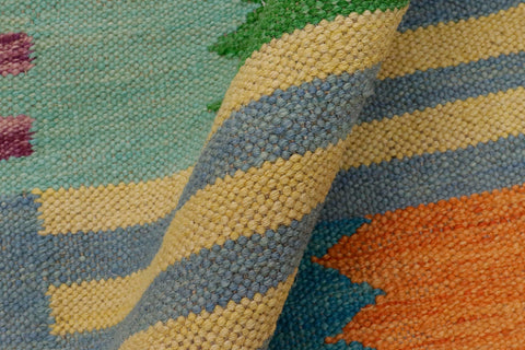 handmade Modern Kilim Blue Rust Hand-Woven RECTANGLE 100% WOOL area rug 4x6