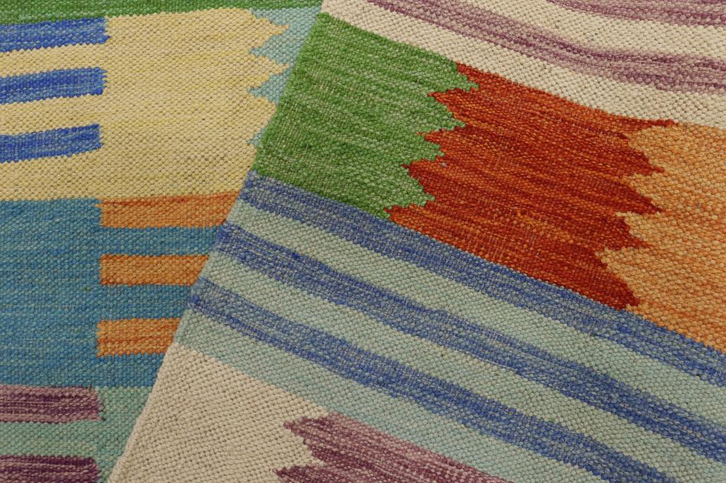 Flat Weave Kilim Antique Navaho Vintage handmade Modern Kilim Blue Rust Hand-Woven Rectangle 100% Wool Area Rug 4x6 