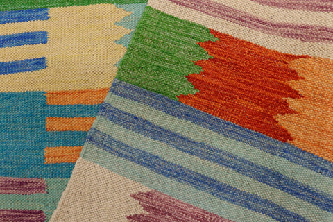 handmade Modern Kilim Blue Rust Hand-Woven RECTANGLE 100% WOOL area rug 4x6