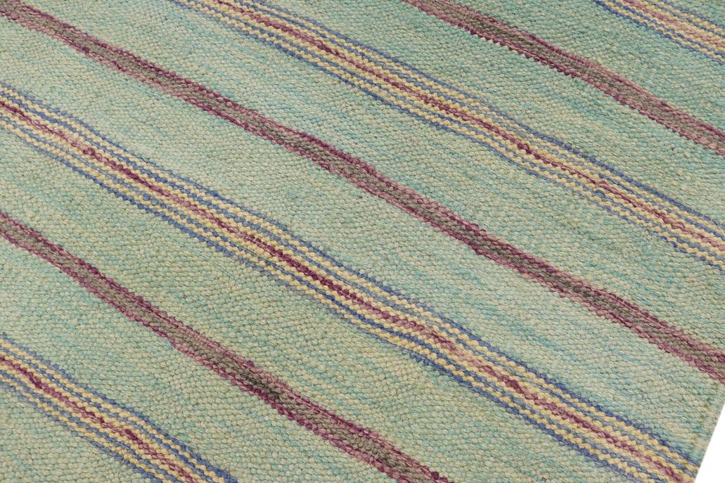 Flat Weave Kilim Antique Navaho Vintage handmade Modern Kilim Blue Purple Hand-Woven Rectangle 100% Wool Area Rug 5x7 