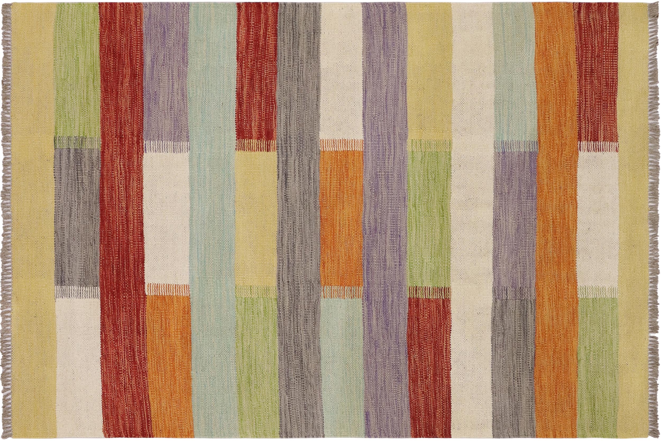 handmade Modern Kilim Beige Gray Hand-Woven RECTANGLE 100% WOOL area rug 3x5