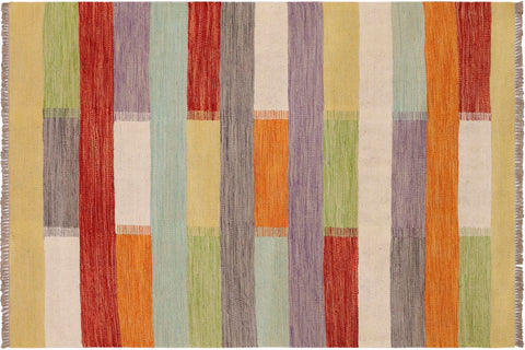 handmade Modern Kilim Beige Gray Hand-Woven RECTANGLE 100% WOOL area rug 3x5