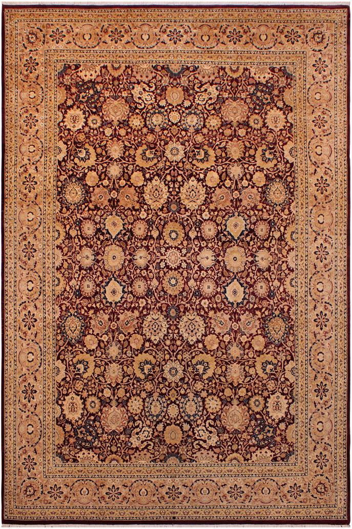 Traditional Tabriz Fay Maroon Tan Hand Knotted Area rugs 9 x 12