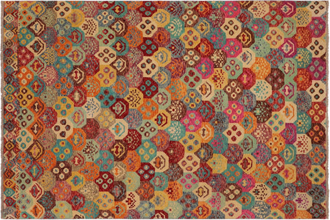 Eclectic Balochi Haley Red/Blue Wool Rug - 6'7''X9'9''