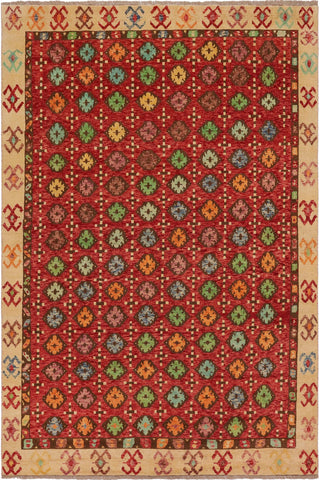 Modern Balochi Kyleigh Red/Beige Wool Rug - 6'9''X9'8''