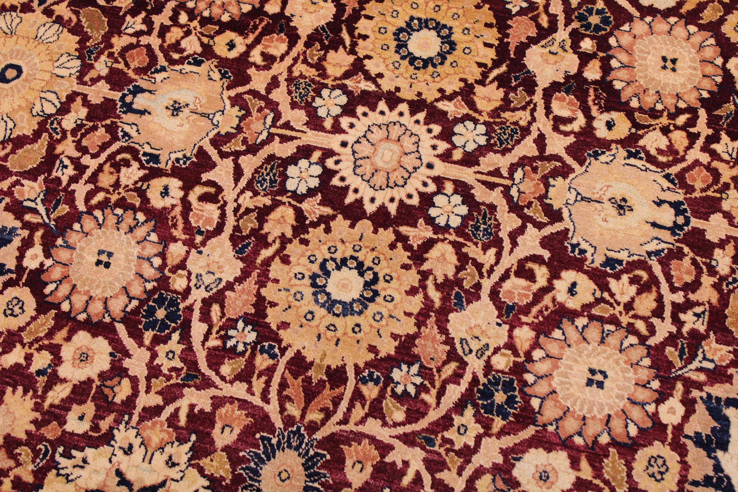 handmade Transitional Tabriz Maroon Tan Hand Knotted RECTANGLE 100% WOOL area rug 9 x 12