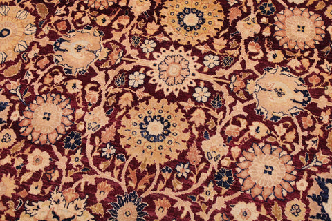 handmade Transitional Tabriz Maroon Tan Hand Knotted RECTANGLE 100% WOOL area rug 9 x 12