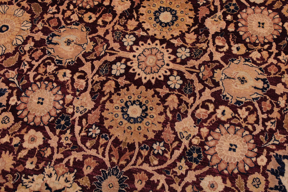 handmade Transitional Tabriz Maroon Tan Hand Knotted RECTANGLE 100% WOOL area rug 9x12